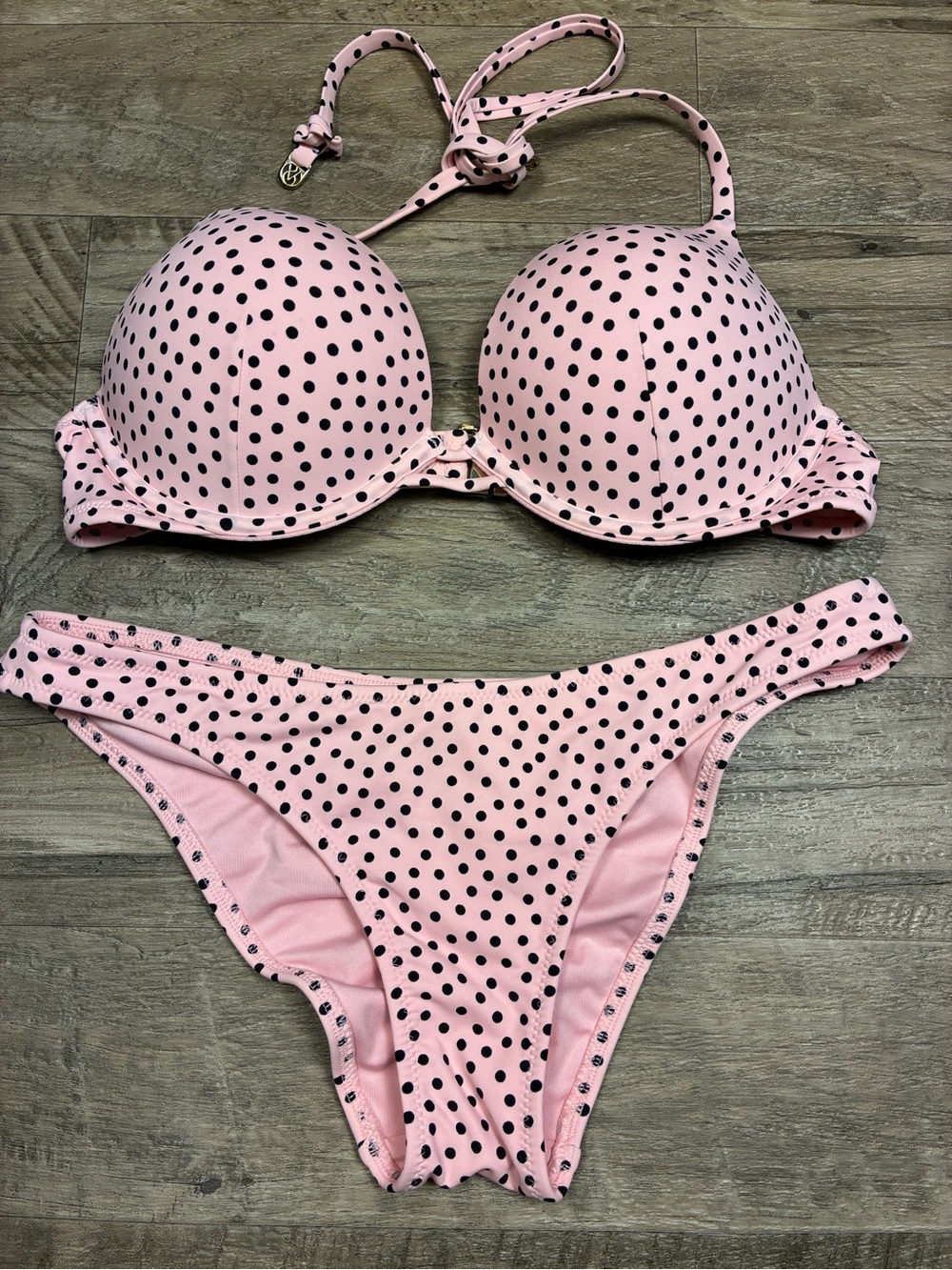 Victoria Secret Polka Dot Bombshell Push Up Halter Cheeky Bikini 2 Piece Set
